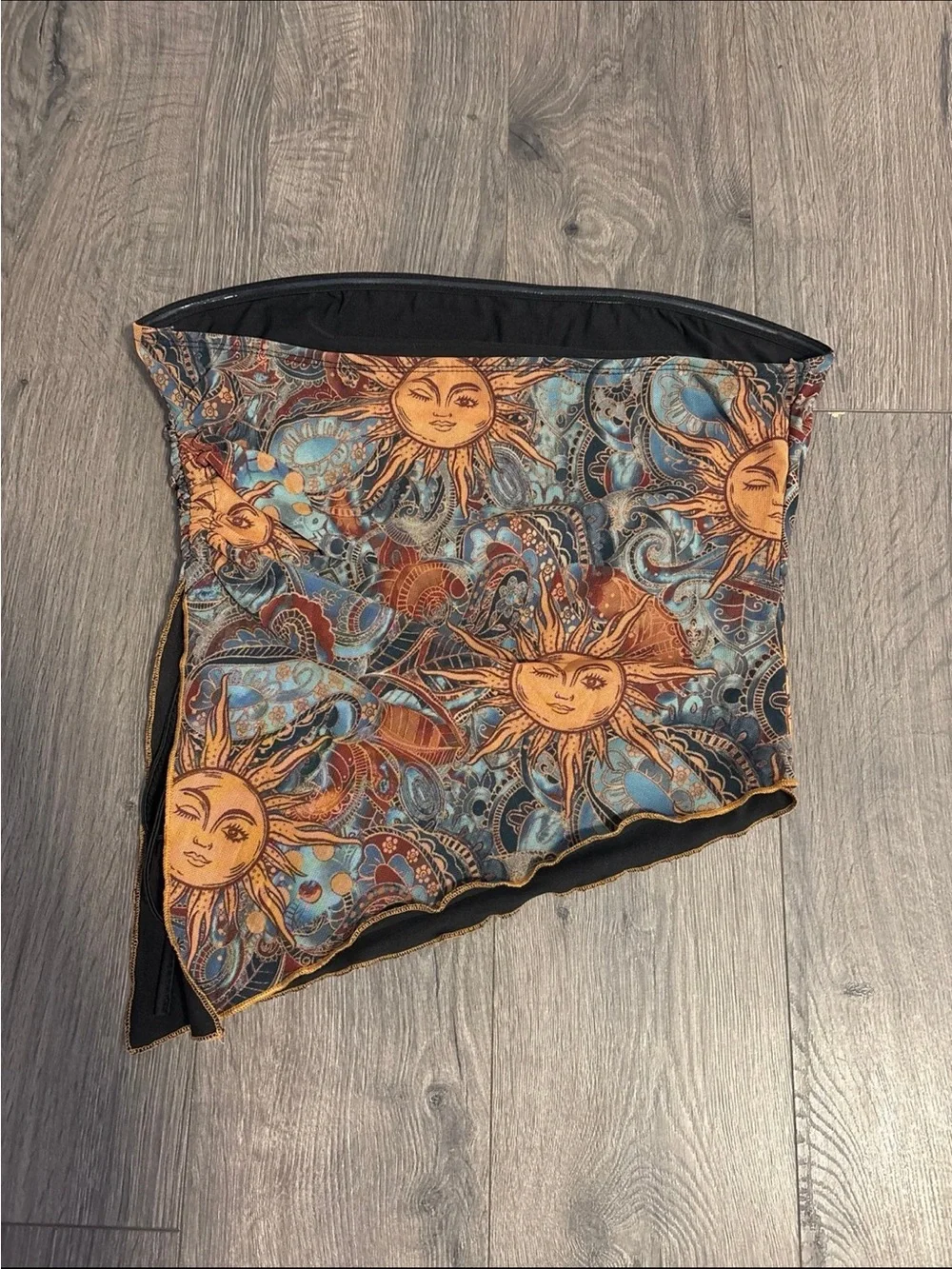 Sun Motif Strapless Scarf Top - Blue Brown
